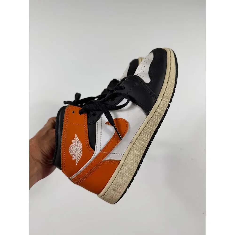 Nike Air Jordan 1 Mid SE Black White Orange High Top Sneakers Size 5 youth